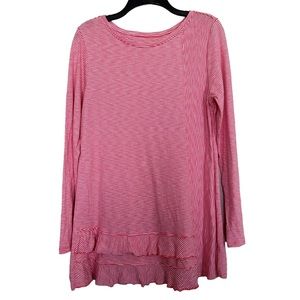 Soft Surroundings Womens Sz M Coral Striped Colette Long Sleeve Tunic Cotton Top